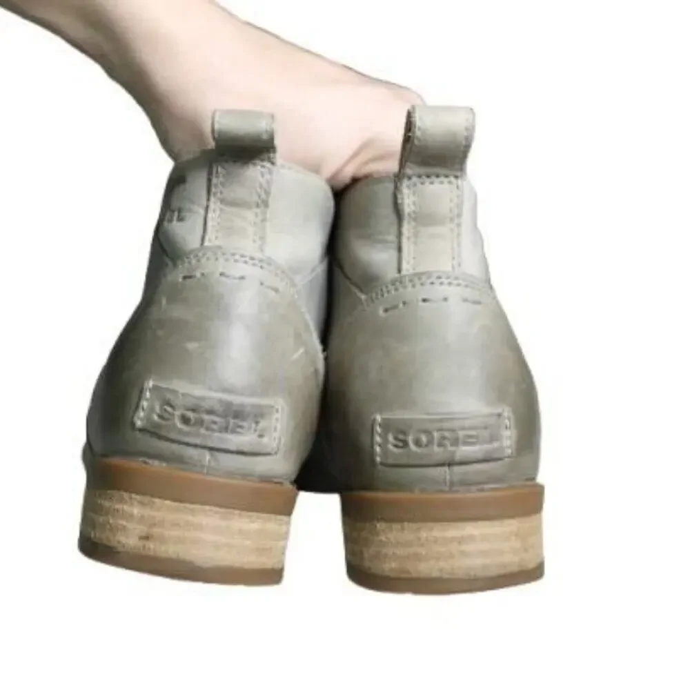 SOREL | Grey Leather Emilie Chelsea Waterproof Ankle Boots Pull-On Booties 10